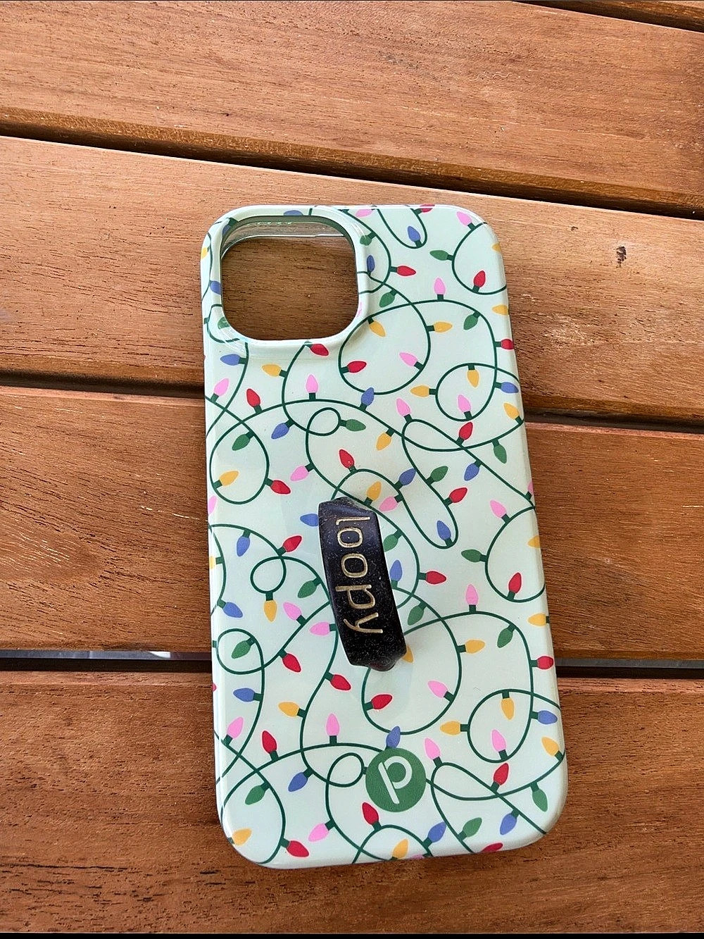 Loopy  iPhone 15 Case in Christmas lights pattern White & Green